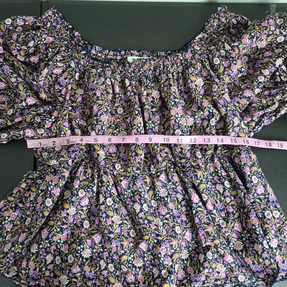 Old Navy Womens Dark Floral Puff Sleeve Top 2X Pink Smocked Peasant Cottagecore
